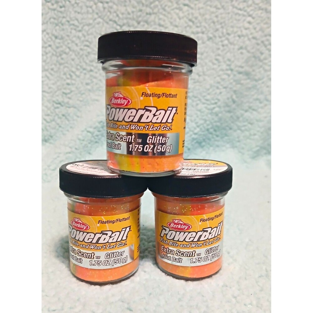 3pk Berkley PowerBait Floating Glitter Extra ScentTrout Dough Bait Orange Yellow